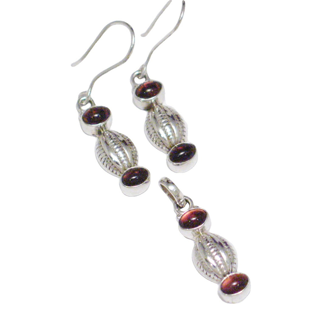 Sterling Silver Dangle Earrings Pendant w/ Garnet